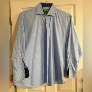 Bristol & Bull Men’s Blue Dress Shirt L 16–16.5 32/33 Paisley Cuff Button Up